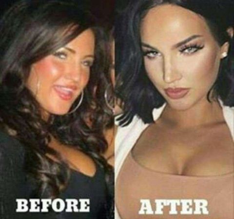 Natalie Halcro in a before and after picture.